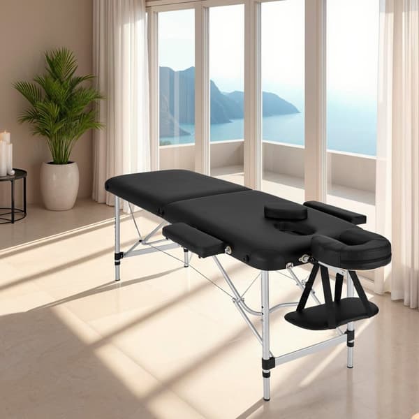 2-zons massagebänk med aluminiumram och bärväska - svart
