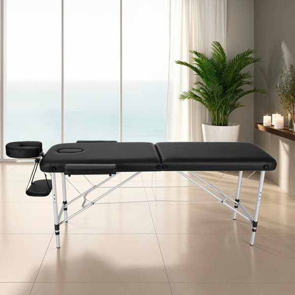 2-zons massagebänk med aluminiumram och bärväska - svart