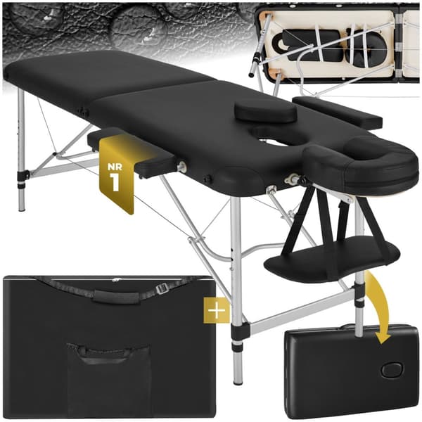 2-zons massagebänk med aluminiumram och bärväska - svart