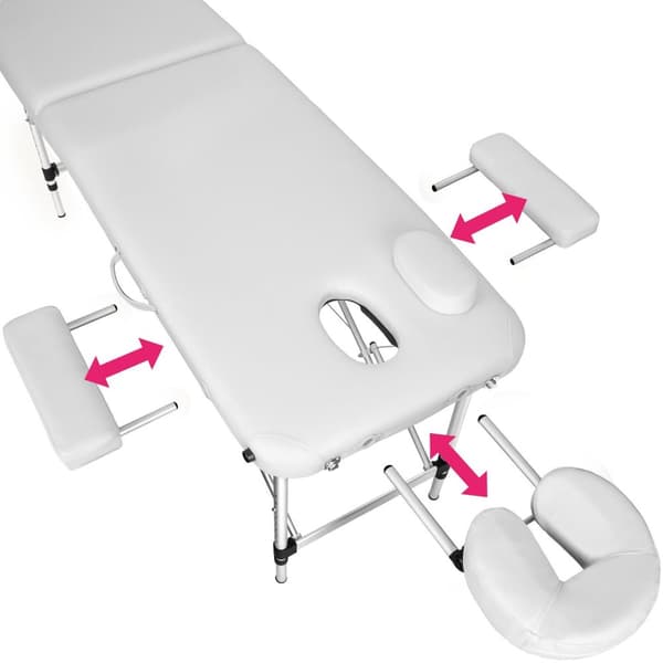Massagebriks i aluminium med 2 zoner, polstring + taske - hvid