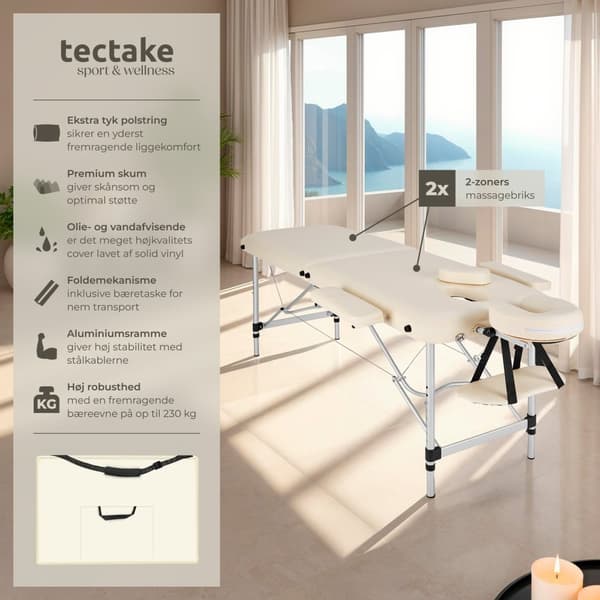 Massagebriks i aluminium med 2 zoner, polstring + taske - beige