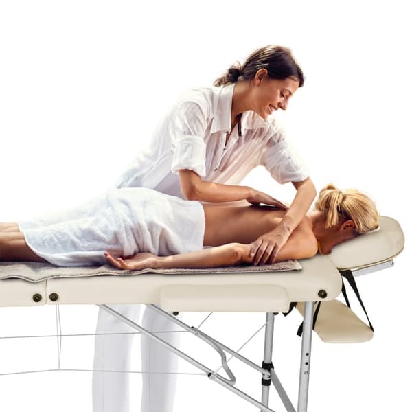 Massagebriks i aluminium med 2 zoner, polstring + taske - beige