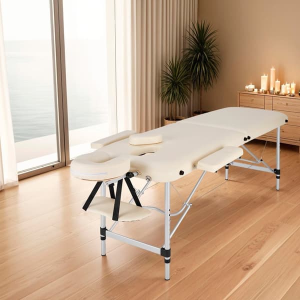 Massagebriks i aluminium med 2 zoner, polstring + taske - beige