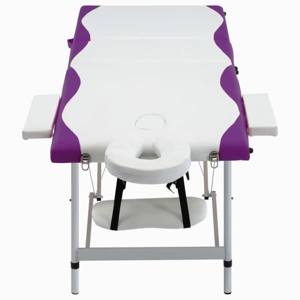 vidaXL Hopfällbar massagebänk 3 sektioner aluminium vit och lila