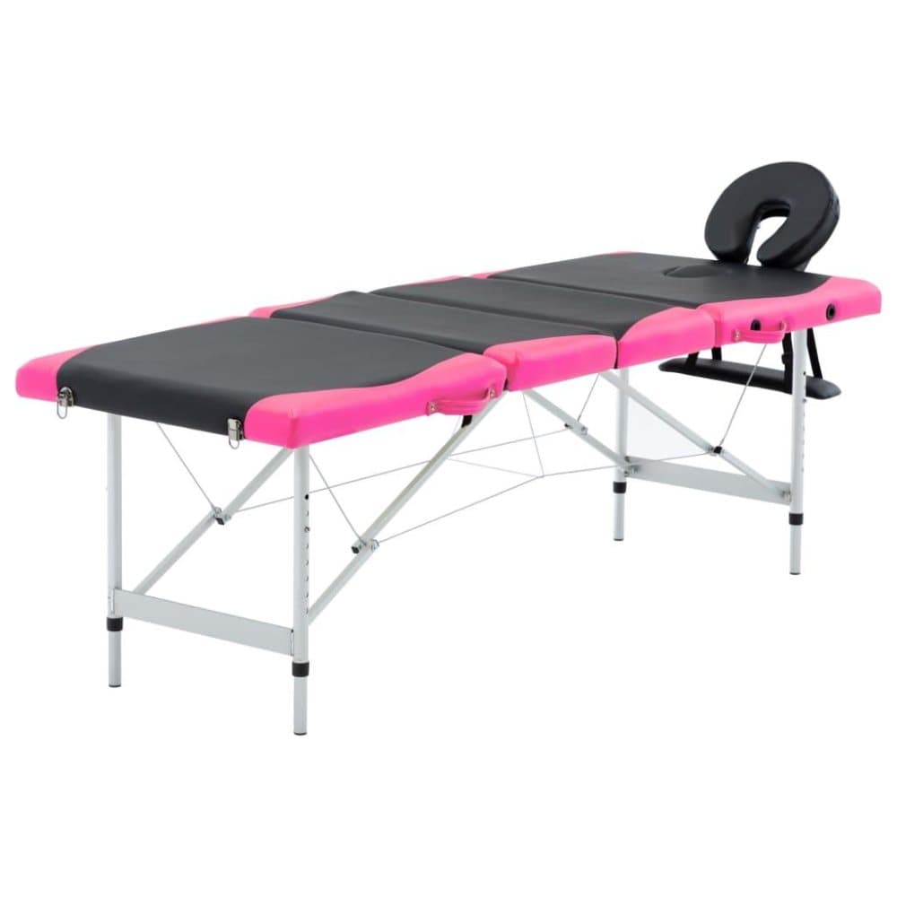 vidaXL foldbart massagebord 4 zoner aluminium sort og pink