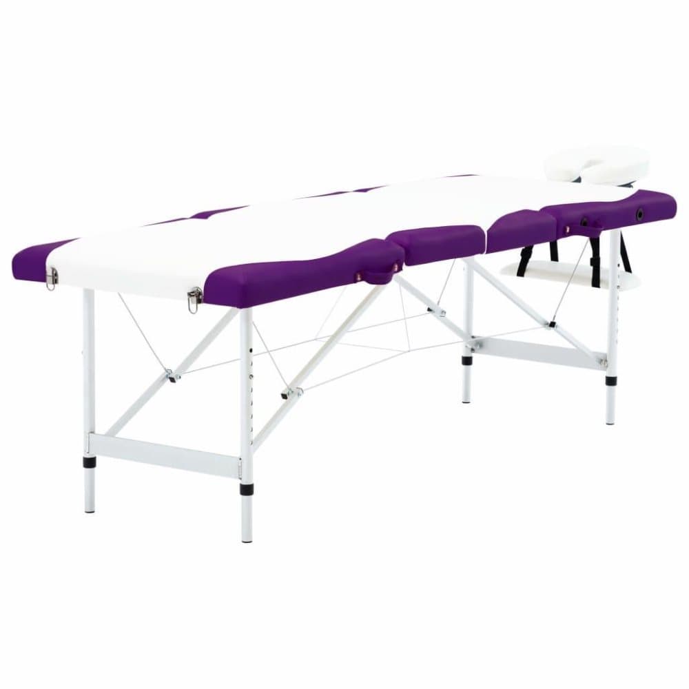vidaXL foldbart massagebord 4 zoner aluminium hvid og lilla