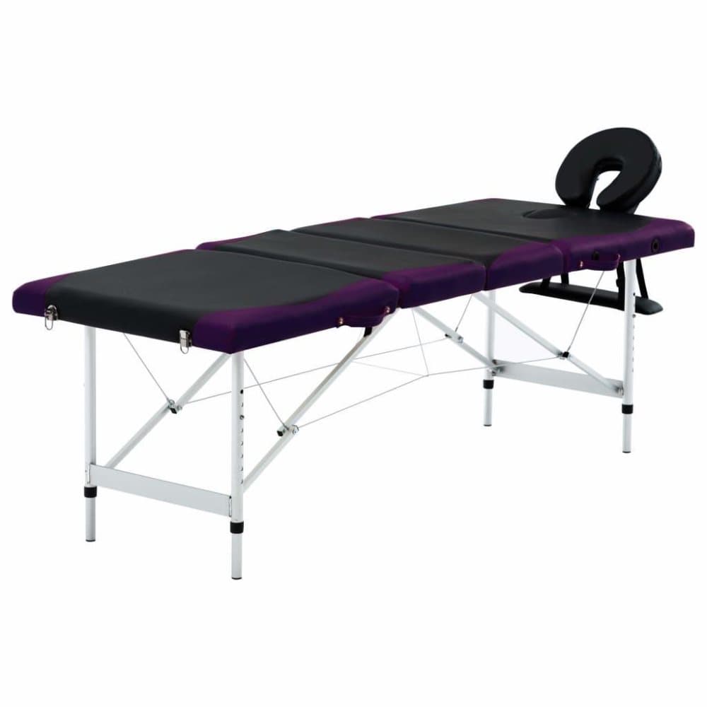 vidaXL foldbart massagebord 4 zoner aluminium sort og lilla