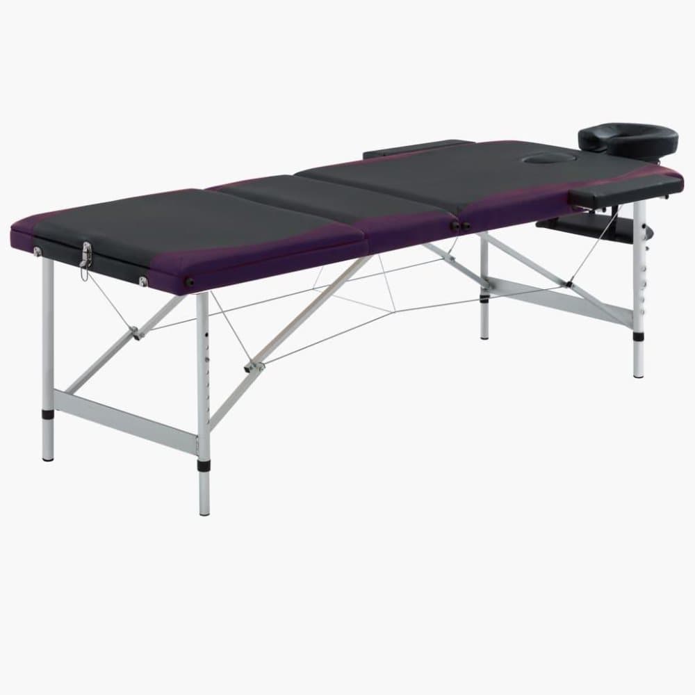vidaXL foldbart massagebord 3 zoner aluminium sort og lilla