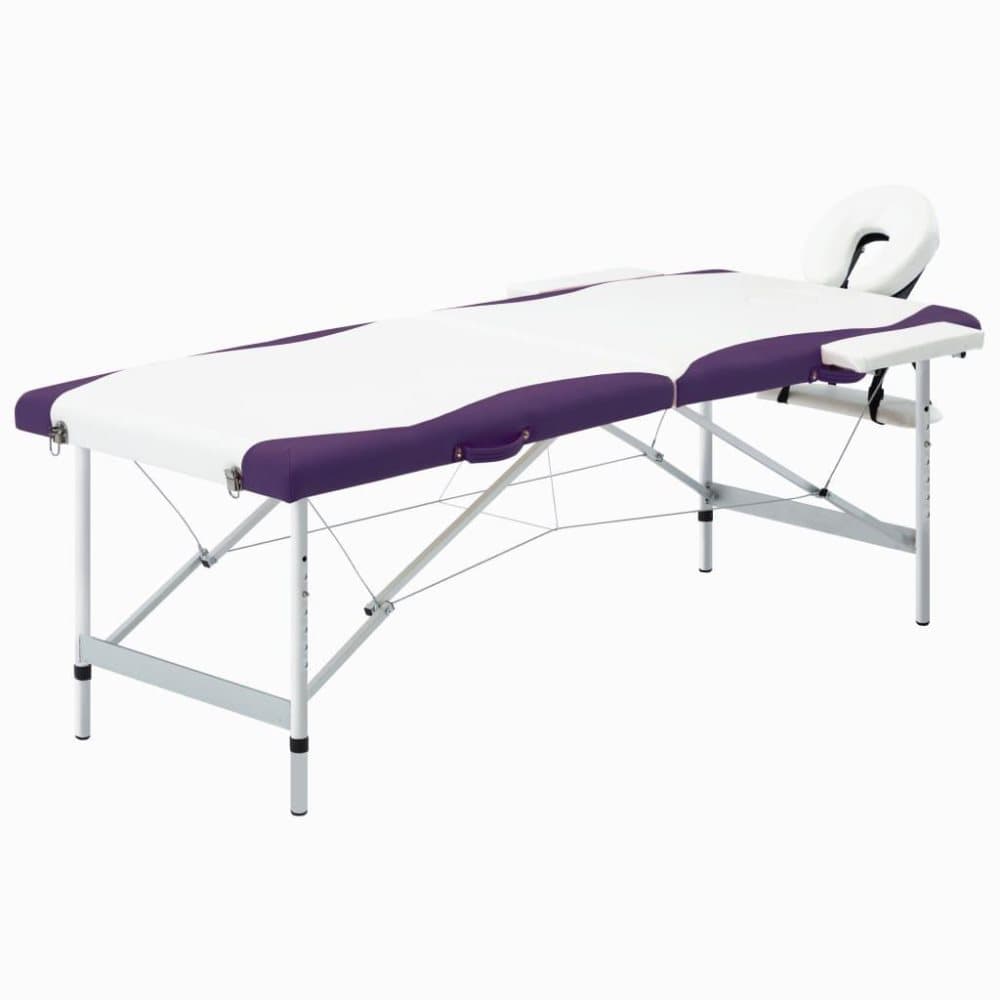 vidaXL Hopfällbar massagebänk 2 sektioner aluminium vit och lila