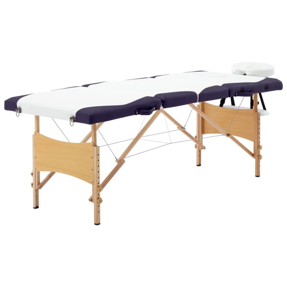 vidaXL Hopfällbar massagebänk 4 sektioner trä vit och lila