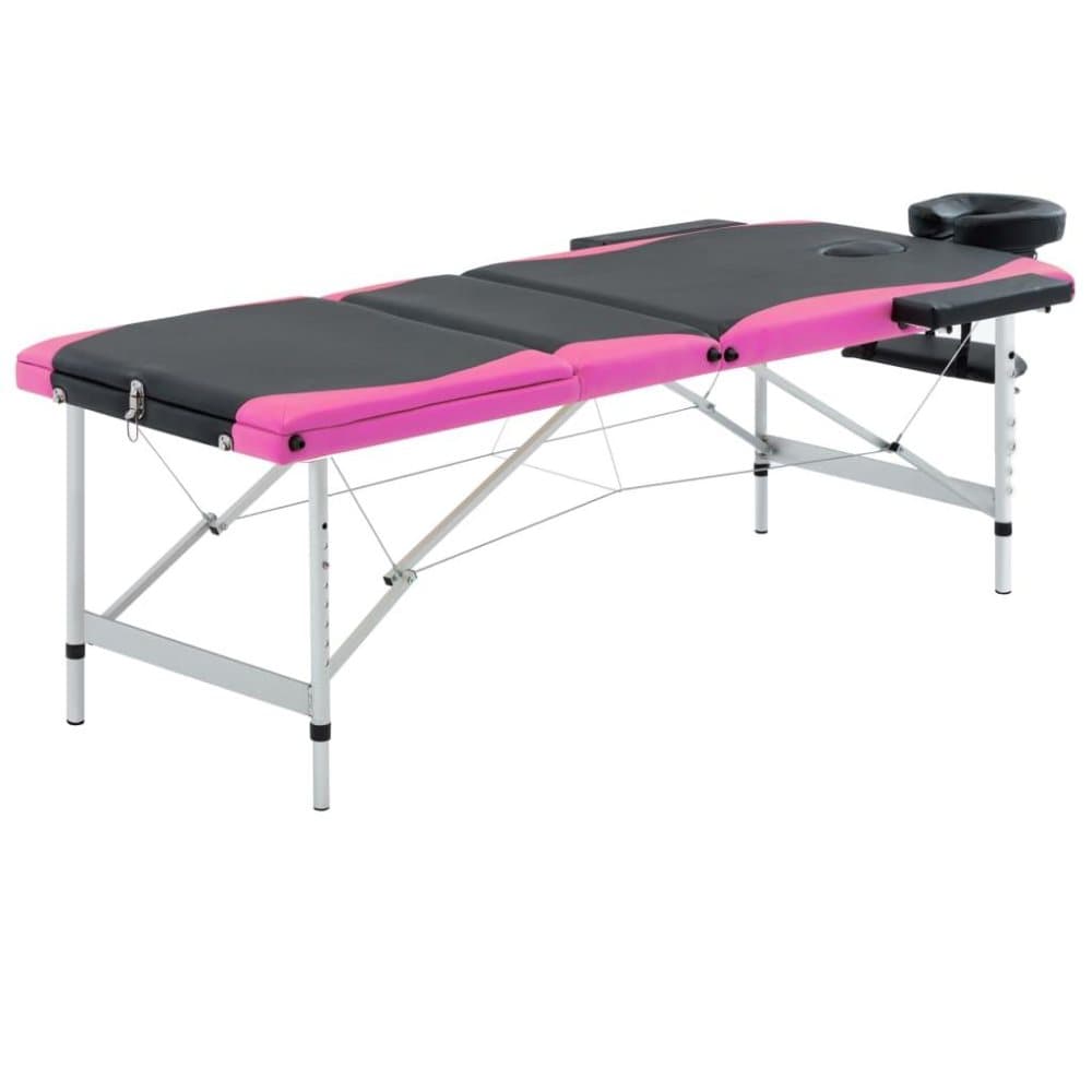 vidaXL foldbart massagebord 3 zoner aluminium sort og pink