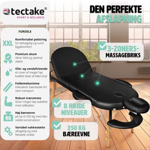 Massagebriks Sawsan med 3 zoner, 5 cm polstring - sort