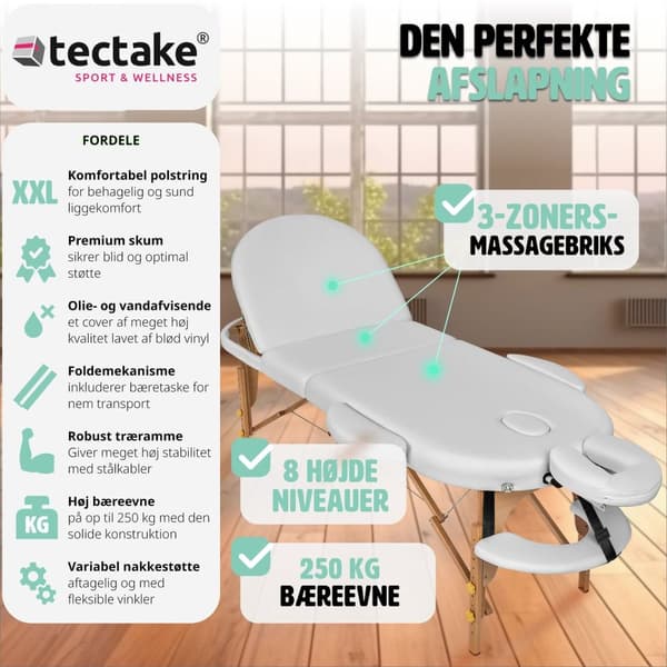 Massagebriks Sawsan med 3 zoner, 5 cm polstring - hvid