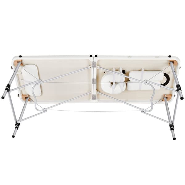 Massagebriks med 2 zoner, polstring, massageruller og aluminiumsstel - hvid