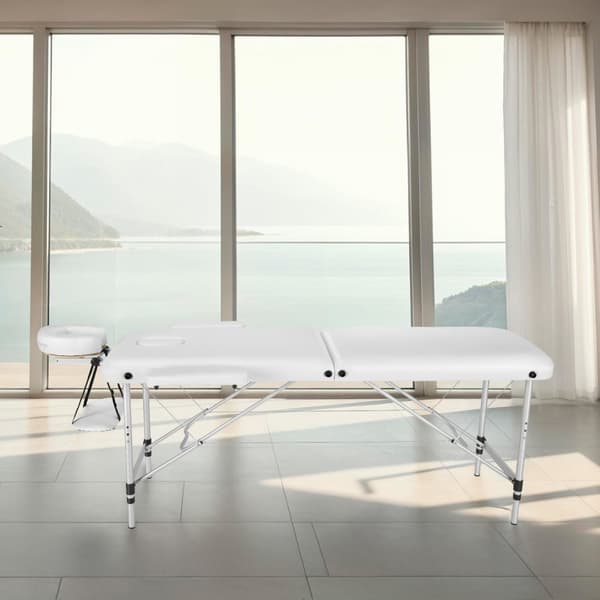 Massagebriks med 2 zoner, polstring, massageruller og aluminiumsstel - hvid
