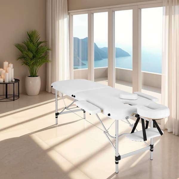 Massagebriks med 2 zoner, polstring, massageruller og aluminiumsstel - hvid