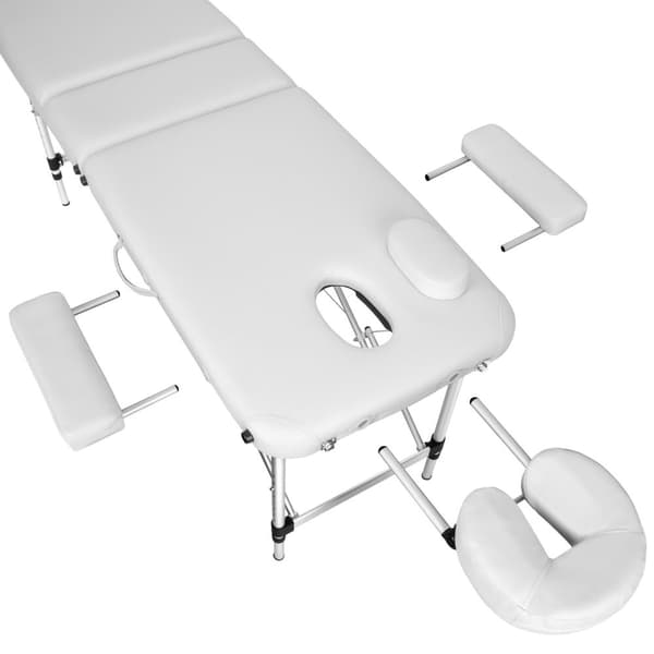 Massagebriks med 2 zoner, polstring, massageruller og aluminiumsstel - hvid