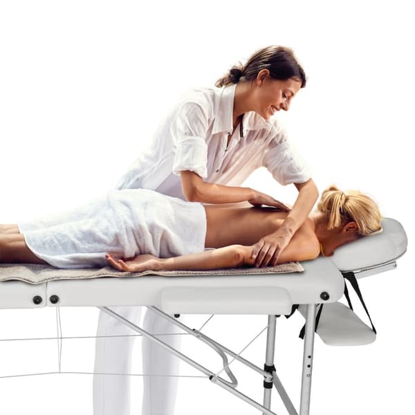 Massagebriks med 2 zoner, polstring, massageruller og aluminiumsstel - hvid
