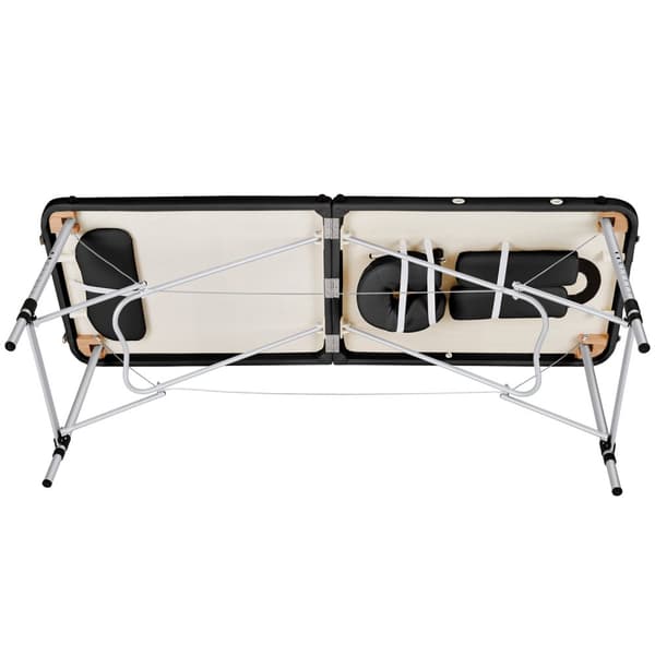 Massagebriks med 2 zoner, polstring, massageruller og aluminiumsstel - sort