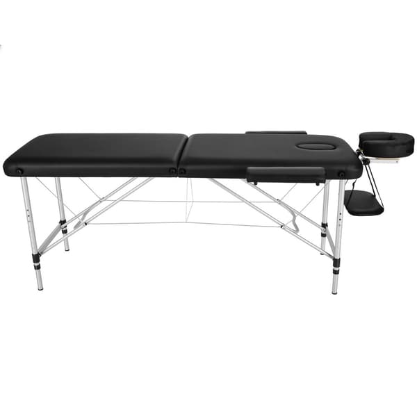 Massagebriks med 2 zoner, polstring, massageruller og aluminiumsstel - sort