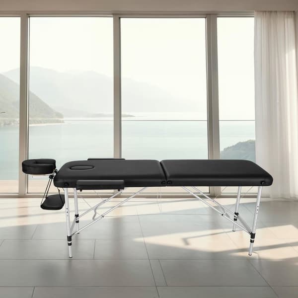 Massagebriks med 2 zoner, polstring, massageruller og aluminiumsstel - sort
