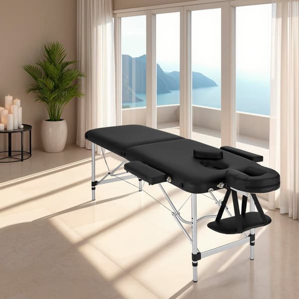 Massagebriks med 2 zoner, polstring, massageruller og aluminiumsstel - sort