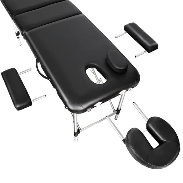 Massagebriks med 2 zoner, polstring, massageruller og aluminiumsstel - sort