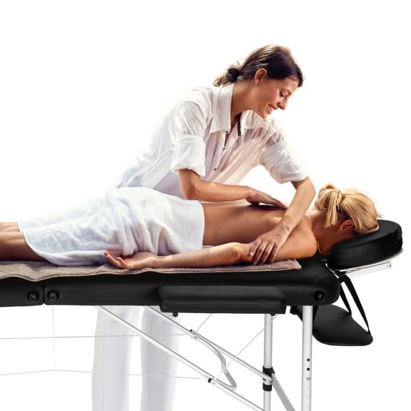 Massagebriks med 2 zoner, polstring, massageruller og aluminiumsstel - sort