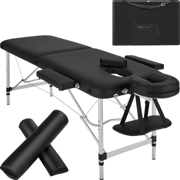 Massagebriks med 2 zoner, polstring, massageruller og aluminiumsstel - sort