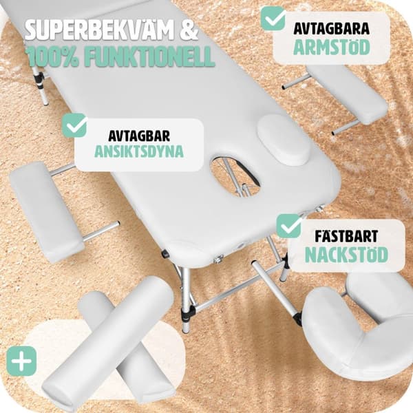 Set 2-zons Massagebänk med aluminiumram inklusive massagerullar - vit