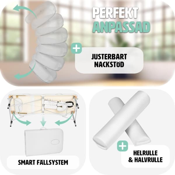 Set 2-zons Massagebänk med aluminiumram inklusive massagerullar - vit