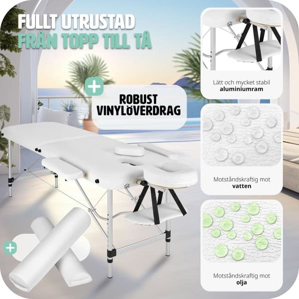 Set 2-zons Massagebänk med aluminiumram inklusive massagerullar - vit