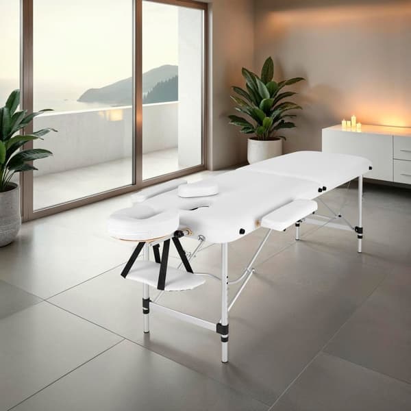 Set 2-zons Massagebänk med aluminiumram inklusive massagerullar - vit