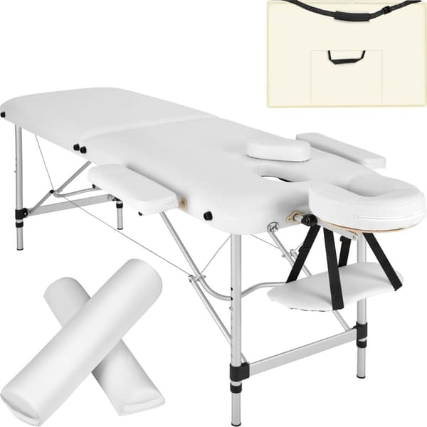 Set 2-zons Massagebänk med aluminiumram inklusive massagerullar - vit