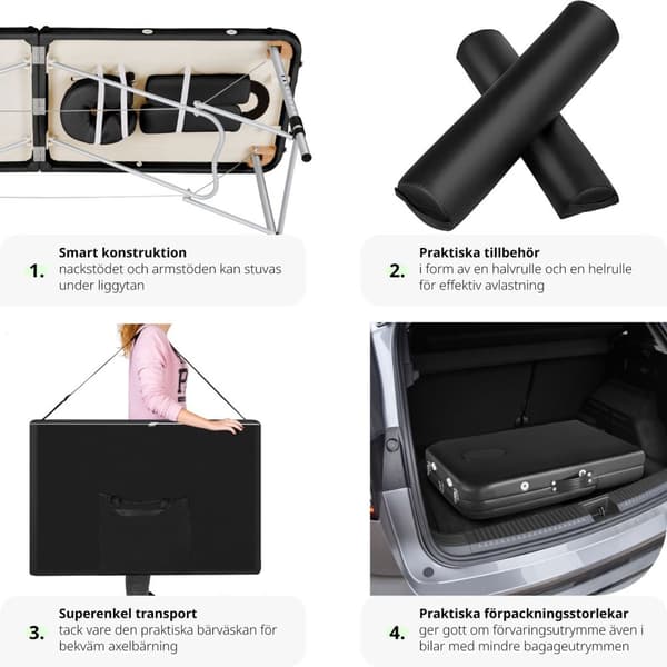 Set 2-zons Massagebänk med aluminiumram inklusive massagerullar - svart