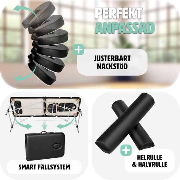 Set 2-zons Massagebänk med aluminiumram inklusive massagerullar - svart