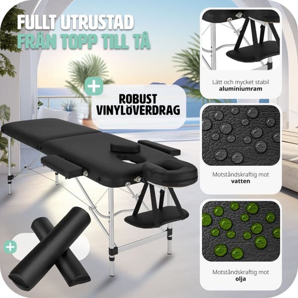 Set 2-zons Massagebänk med aluminiumram inklusive massagerullar - svart