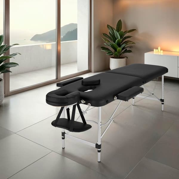 Set 2-zons Massagebänk med aluminiumram inklusive massagerullar - svart