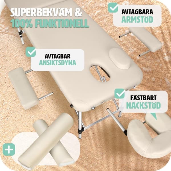 Set 2-zons Massagebänk med aluminiumram inklusive massagerullar - beige