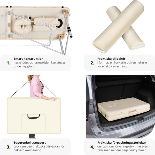 Set 2-zons Massagebänk med aluminiumram inklusive massagerullar - beige