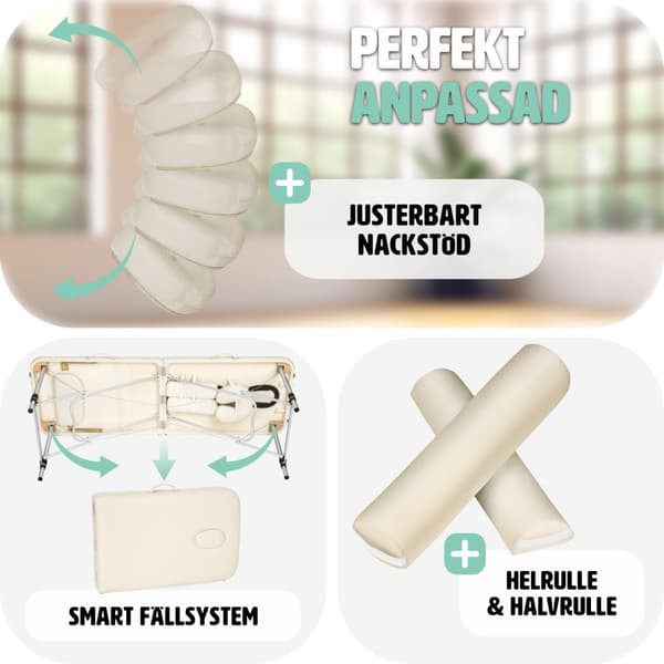 Set 2-zons Massagebänk med aluminiumram inklusive massagerullar - beige