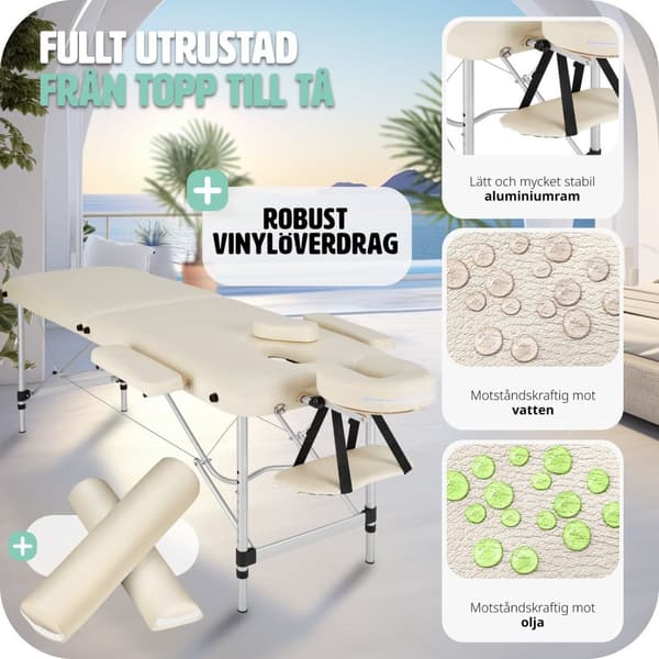 Set 2-zons Massagebänk med aluminiumram inklusive massagerullar - beige