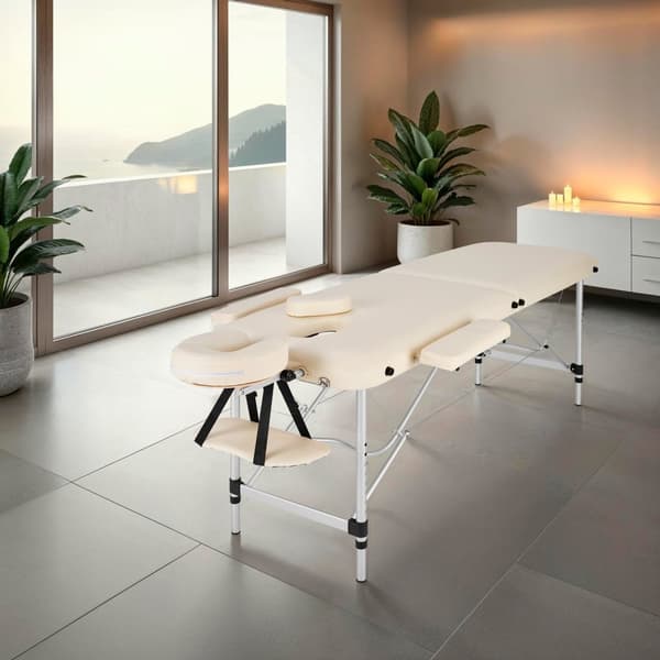 Set 2-zons Massagebänk med aluminiumram inklusive massagerullar - beige