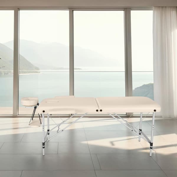 Set 2-zons Massagebänk med aluminiumram inklusive massagerullar - beige