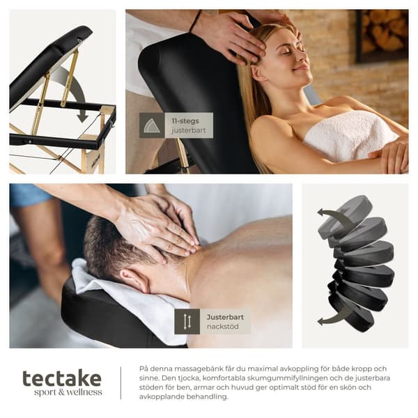 3-zons massagebänk Somwang med 7,5 cm stoppning och träram - svart