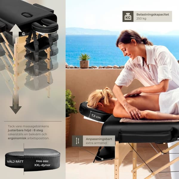 3-zons massagebänk Somwang med 7,5 cm stoppning och träram - svart