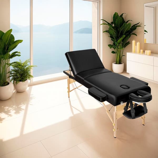 3-zons massagebänk Somwang med 7,5 cm stoppning och träram - svart