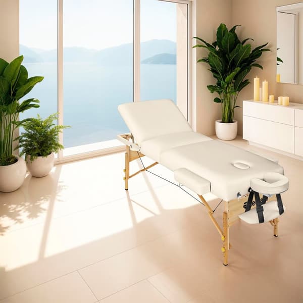 3-zons massagebänk Somwang med 7,5 cm stoppning och träram - beige
