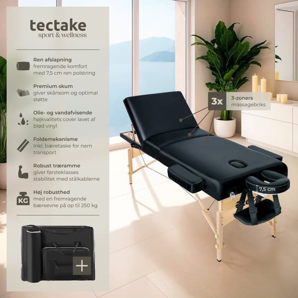 Massagebriks Somwang med 3 zoner, 7,5 cm polstring - sort