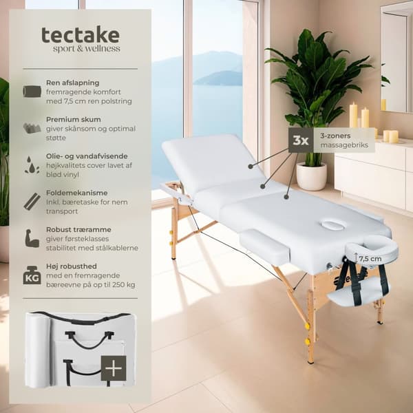 Massagebriks Somwang med 3 zoner, 7,5 cm polstring - hvid